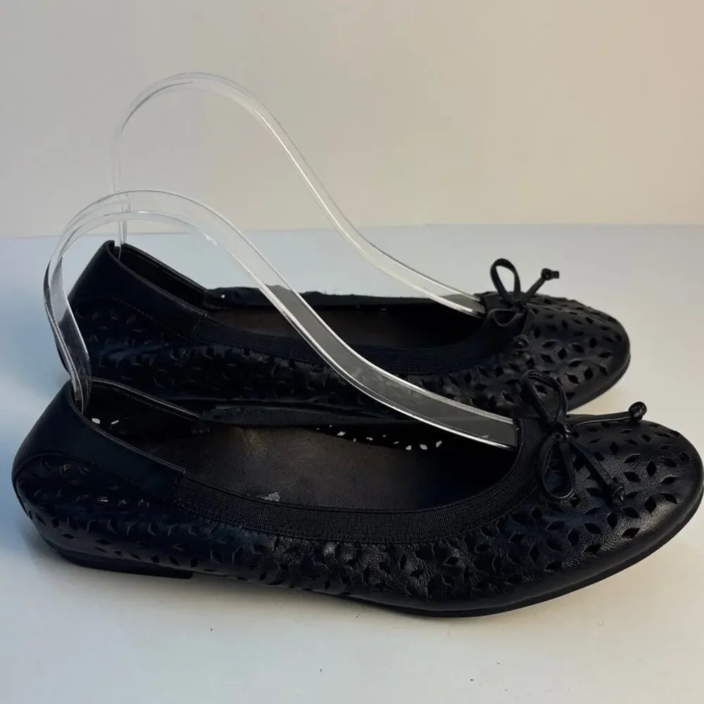 Vionic Whisper Flats Womens Size 9.5 Black Laser Cut Perforated Comfort Slip On